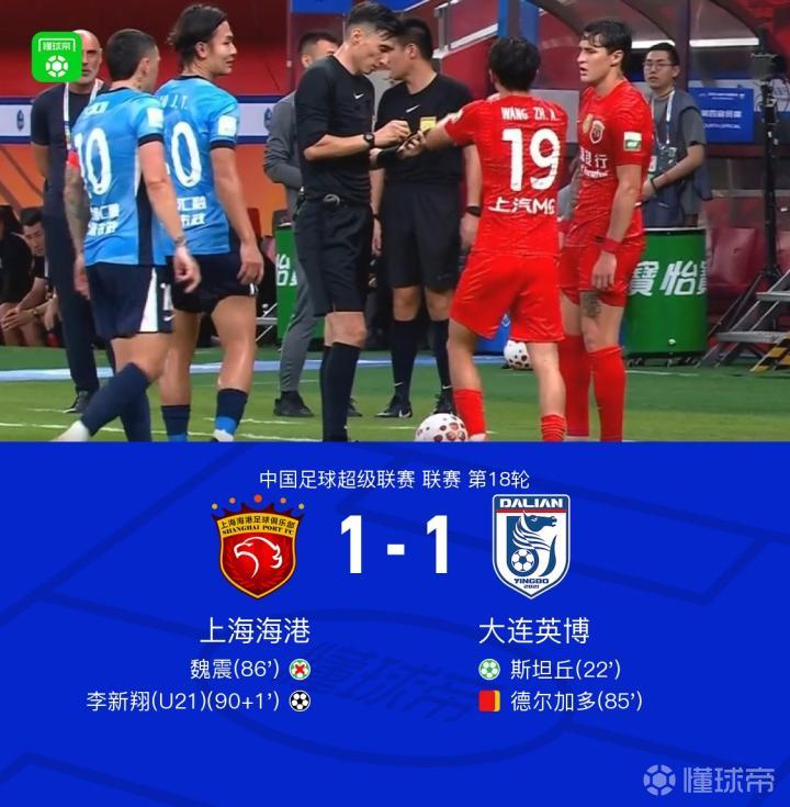 海港1-1英博，斯坦丘点射，李新翔绝平，德尔加多替补席染红